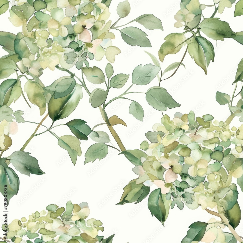Elegant Watercolor Hydrangea and Foliage Pattern for Design Use