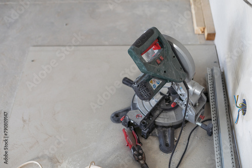 Power chop saw on the Construction site .