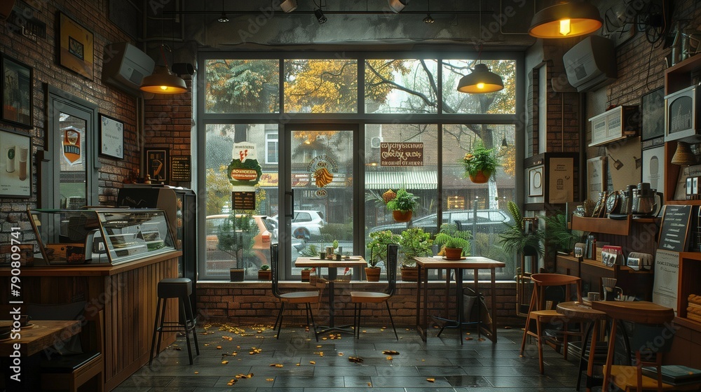 Rainy Day Retreat: Cozy Coffee Shop Interior, generative ai Rainy Day Retreat: Cozy Coffee Shop Interior, generative ai