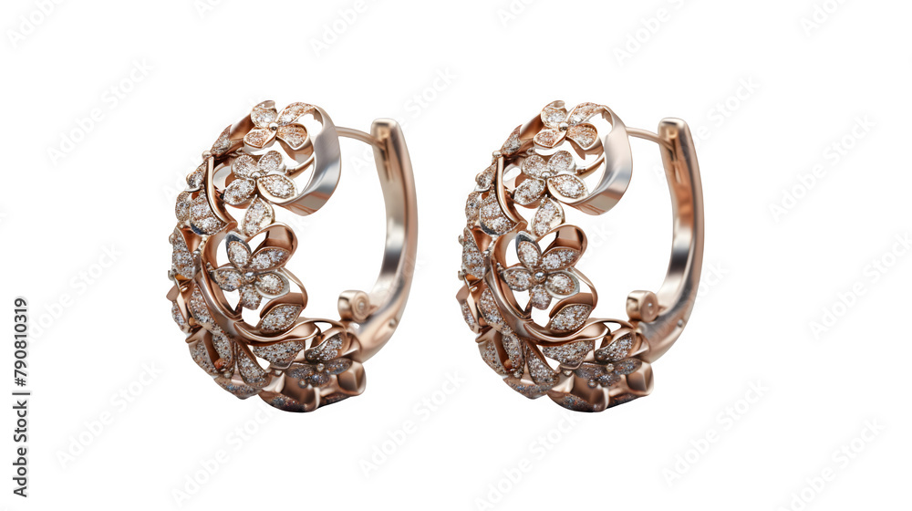 Earrings Mockup with Studs and Metallic Finish : Isolated on White, Transparent Background, PNG File, Hand Edited Generative AI