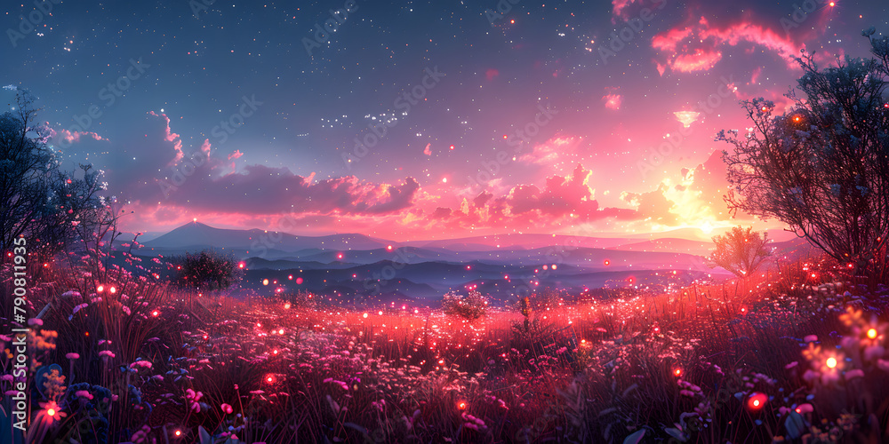 Night Sky Garden: Twinkling Stars Above a Serene Floral Scene