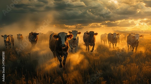 Dynamic Herd of Cattle Under Cloudy Sky, generative ai