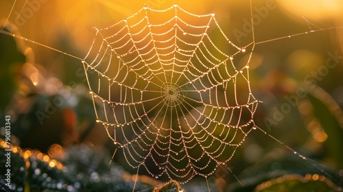 Morning Dew on Spider Web, generative ai © Matus