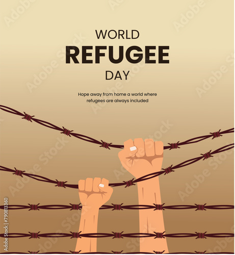 World Refugee Day, Social media post, illustrations, poster, banner, migrant, awareness, June 20, human rights, immigration, template, december 18, International migrants day, refugee camp, families