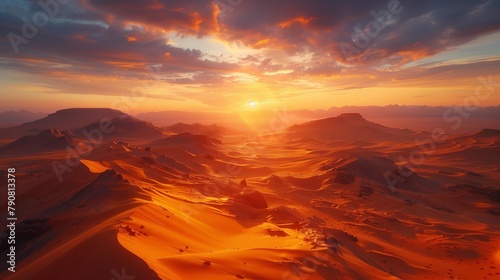 Vivid Sunset over the Vast Sahara Desert, generative ai