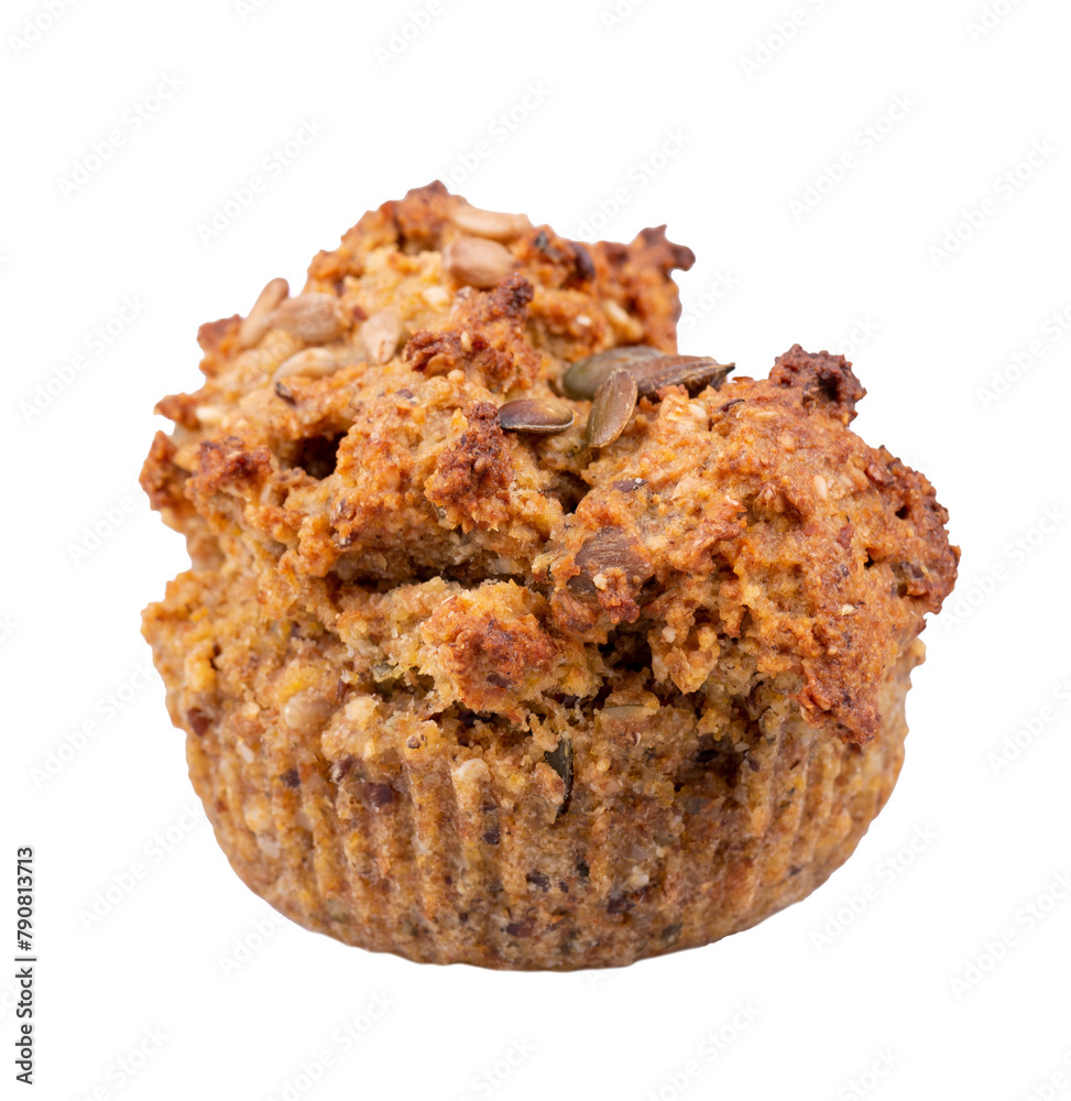 Scones made of wholemeal flour with pumpkin seeds, healthy food, transparent background