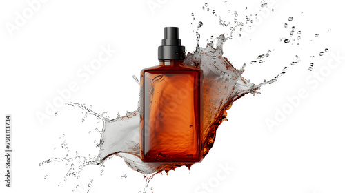 Aftershave Lotion Bottle with Splash Mockup : Isolated on White, Transparent Background, PNG File, Hand Edited Generative AI photo