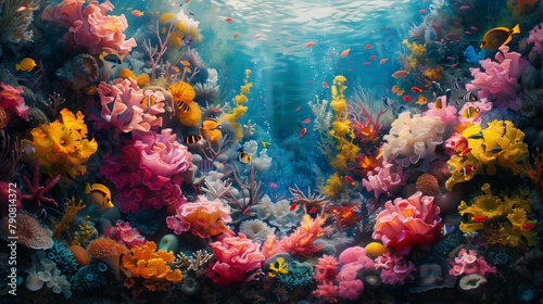 Vibrant Underwater World  Coral Reef Biodiversity  generative ai