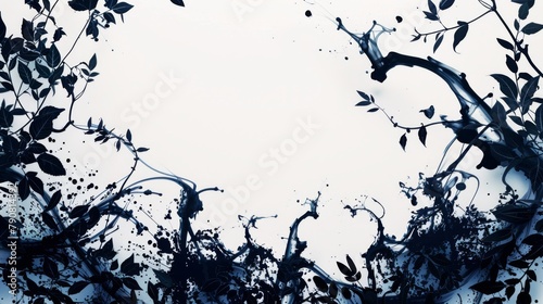 Abstract Splash of Nature: Blue Ink Botanical Explosion Background