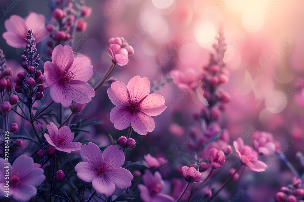 Tranquil Christmas Garden with Pink-Violet Blossoms and Purple Patterns