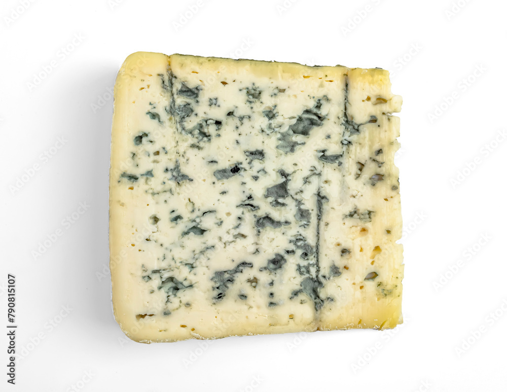 Blue cheese on white background with clipping path and full depth of field