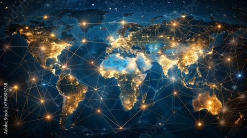 A detailed digital map showing a global quantum blockchain network