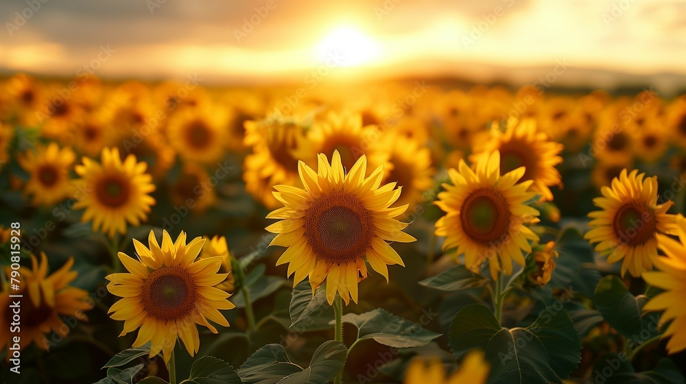 Sunny Serenity: A Field of Sunflowers at Dusk, generative ai