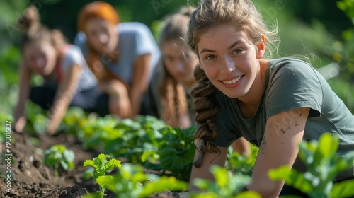 Caring hands planting in a local garden, generative ai