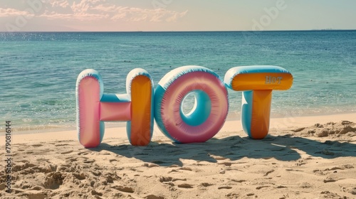 Vibrant Inflatable "HOT" Letters on Sunny Beach Shoreline