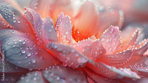 A hyperrealistic 3D close-up of a blooming flower, capturing the delicate details of its petals and the dewdrops clinging to them