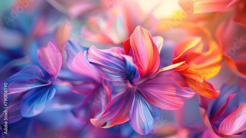 A floral abstract background with a close-up of colorful petals rendered in a loose and painterly style