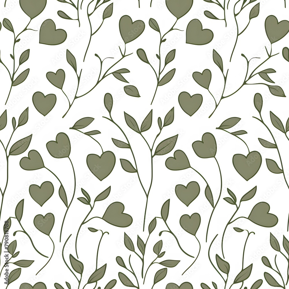 seamless pattern of simple, handdrawn hearts in olive green seamless pattern of simple, handdrawn hearts in olive green