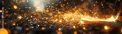 Traditional blacksmith workshop, blacksmith forging metal, sparks flying, closeup, rugged and traditional