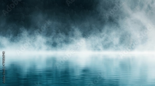 Mystical Morning Fog Over Serene Blue Lake