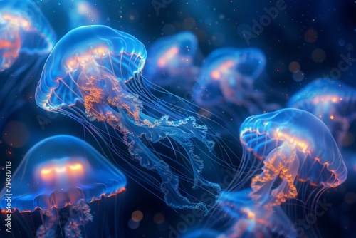 A captivating scene of glowing jellyfish photo