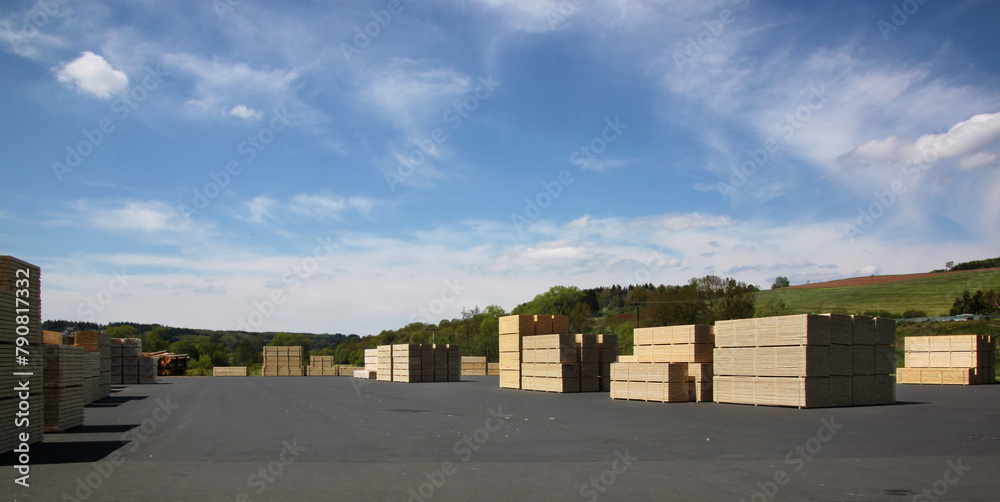 Alphalted storage area for timber board piles on a sawmill yard in Germany