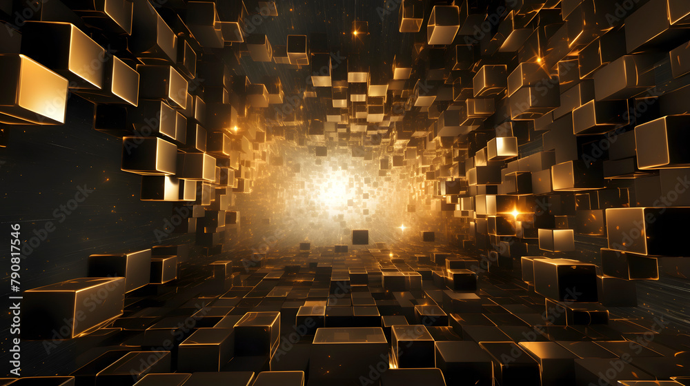 Digital black and gold geometric layered abstract graphic poster web page PPT background