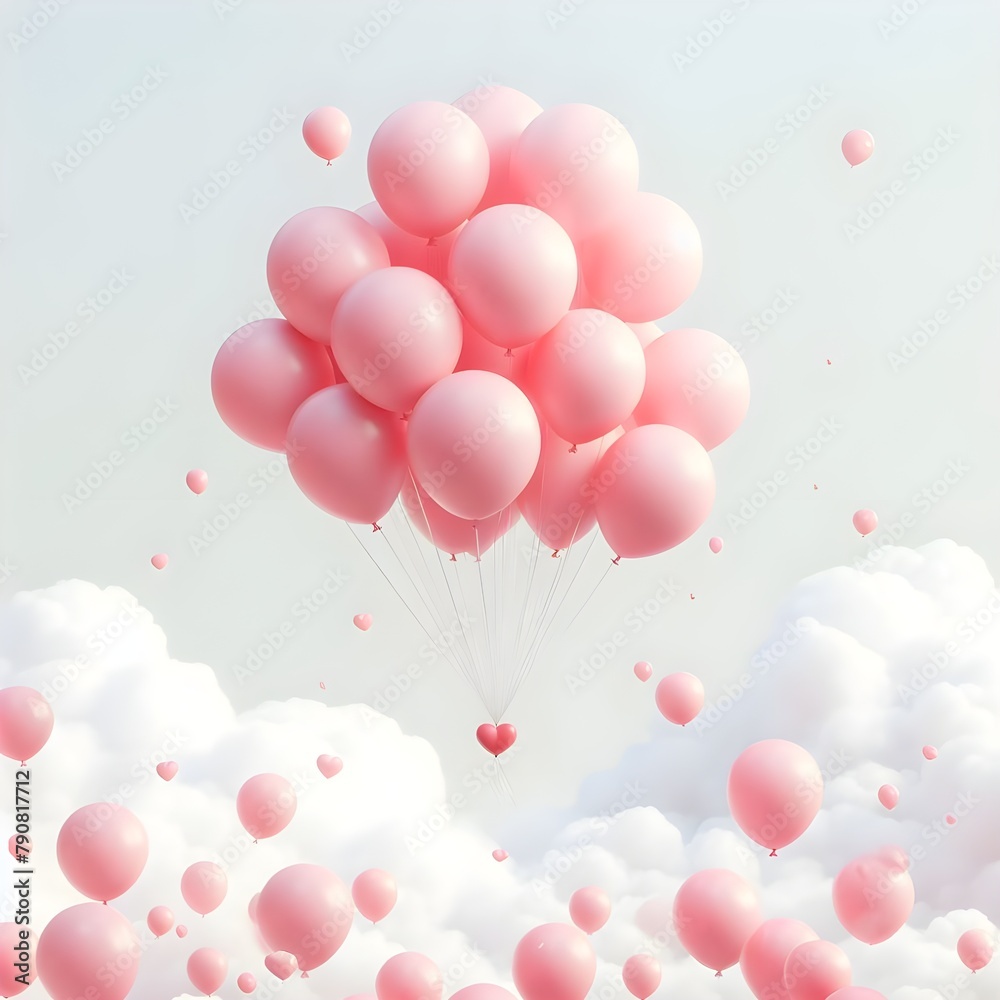 pink balloons in the sky isolated on white.AI