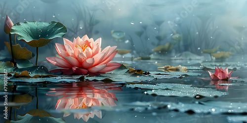 Morning Bliss  Lotus Flowers Radiate in Sunlit Pond