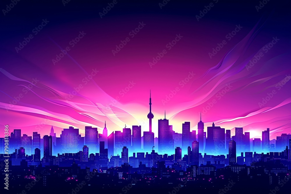 Dynamic urban skyline during a sunset, with highrises silhouetted against a fiery sky