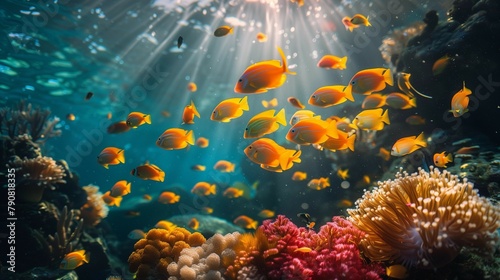 Biodiversity Below: Fish Swimming in Vibrant Coral Reef, generative ai