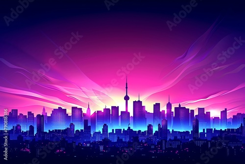Dynamic urban skyline during a sunset  with highrises silhouetted against a fiery sky
