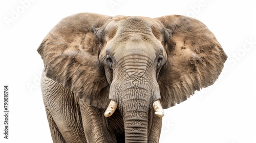 Elephant standing in grass with tusks photo