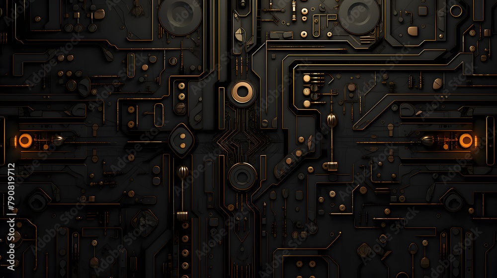 Fototapeta premium Digital technology black abstract geometric circuit graphic poster web page PPT background