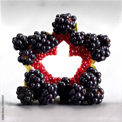 Olallieberries juicy olallieberries arranged in a star shape with some berries cut in half