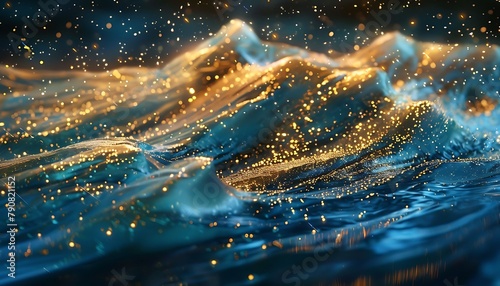 background featuring shimmering gold dust and waves of blue patterns photo
