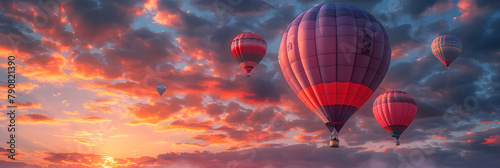 Sunset Hot Air Balloon Journey: A Visual Delight of Pink and Violet