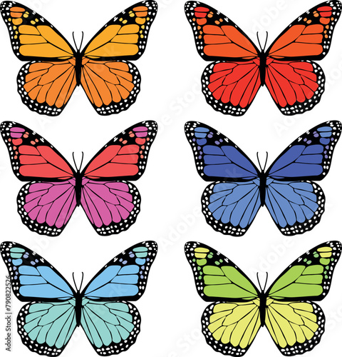 Drawing of multi-colored butterflies on a white background