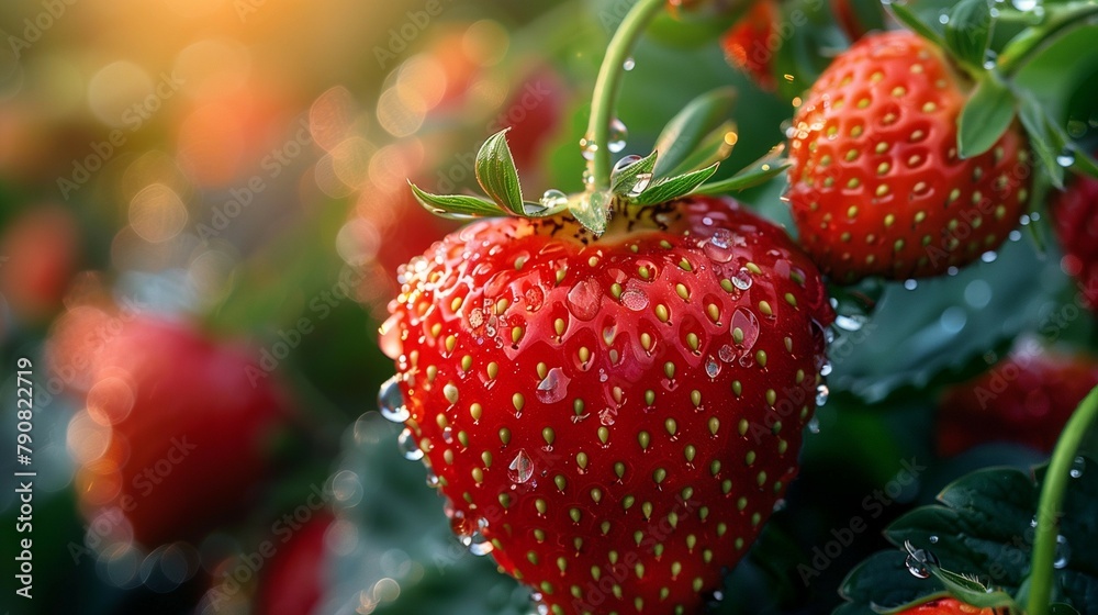 Dew-Kissed Strawberry in Focus, generative ai