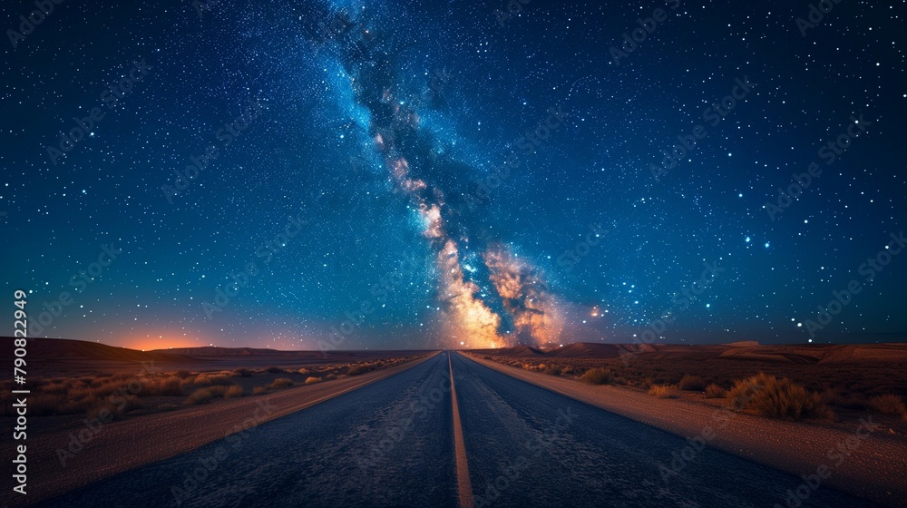 Naklejka premium Tranquility on the Empty Road at Night, generative ai