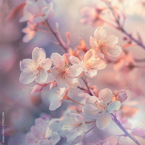 beautiful background of flowers basking in the warm spring light of pastel colors