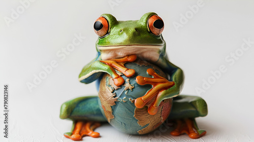 Frog protects the world isolated on white  generative ai