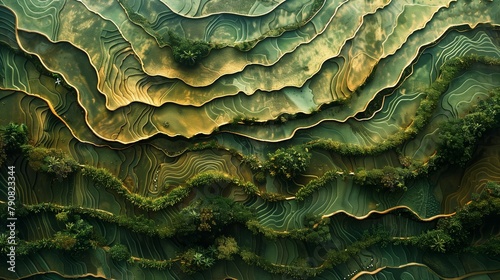 Intricate Patterns of Southeast Asian Rice Fields, generative ai photo
