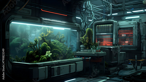 Fototapeta Naklejka Na Ścianę i Meble -  Digital technology high-tech space station indoor scene poster web page PPT background