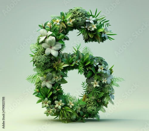 A large number 6 made of plants and flowers