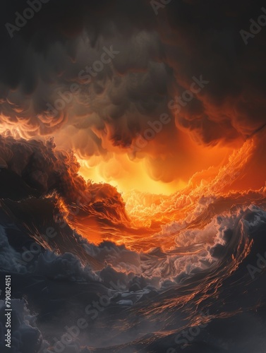 Moody Stormy Gray and Fiery Orange Contrast Landscape Photograph