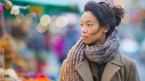 Wallpaper Mural Elegant Woman in Winter Coat Shopping at Outdoor Market Torontodigital.ca