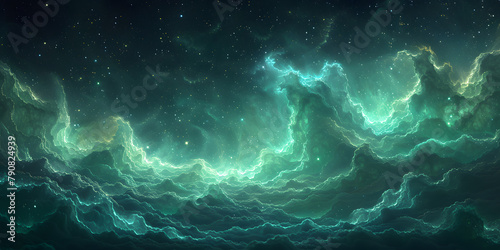 Emerald and Darkness: A Starry Night's Mountain Majesty