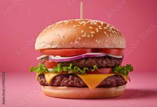 Generative AI illustration of a hamburger on pink background