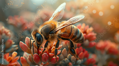 Bee sucks flower nectar